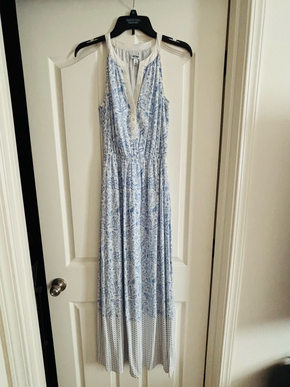 Old Navy White and Light Blue Halter-Style Floral Maxi Dress